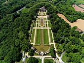 France,Pyrenees Atlantiques,Basque country,Cambo les Bains,the Villa Arnaga and its French garden,museum and Edmond Rostand house of neo Basque style (aerial view)