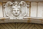 France,Meurthe et Moselle,Nancy,detail of the ornament of the facade of a mansion in the old town
