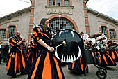 France,Vosges,Gerardmer,Rue de Lorraine,former slaughterhouses,musical entertainment during pricking flowers on the chariots,the day before the Fete des Jonquilles