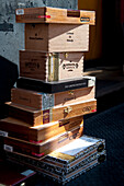 Pile Of Cuban Cigars Boxes For Sale,Manhattan,New York,Usa