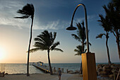 USA,Florida,Florida Keys,Sunrise over pier and boat dock at luxurious Cheeca Lodge,Islamorada