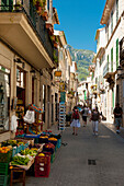 Spain,Looking along alley of Soller,Majorca