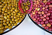 Morocco,Detail of olives for sale in souk,Marrakesh