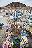 Dänemark,Grönland,Blumen auf dem Grab auf dem Friedhof,Paamiut