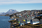 Greenland,View of fjord shoreline,Nuuk