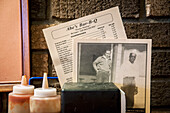 USA,Mississippi,Close-up of menu of famous Abe's Bar-B-Q,Clarksdale