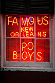 USA,Louisiana,French Quarter,New Orleans,Bourbon Street,Detail of neon club sign