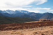 High Atlas,Morocco,High Atlas mountains landscape with berber house