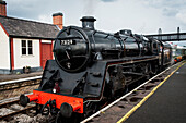 UK,England,Midland Railway,Derbyshire,Steam train arriving at Swanwick Junction