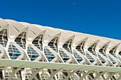 Mondaufgang über dem Museu De Les Ciencies Principe Felipe in der Ciudad De Las Artes Y Las Ciencias (Stadt der Künste und der Wissenschaften), Valencia, Spanien
