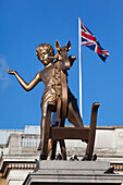 Golden Boy On Rocking Horse On Top Of Fourth Plinth In Trafalgar Square,London,England,Uk