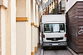 Van In Narrow Street,Seville,Andalucia,Spain,Europe
