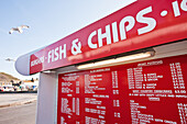 Fish And Chips Kiosk Menu,West Bay,Jurassic Coast,Dorset,England