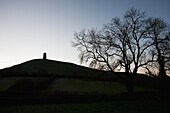 Silhouette Of Hill And Tower,Glastonbury,Somerset,England,Uk