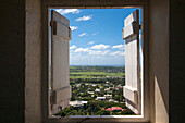 View through window with shutters from the Gun Hill Signal Station in Barbados,Bridgetown,Barbados,Caribbean