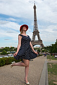 Teenage girl visits the Eiffel Tower in Paris,France,Paris,France