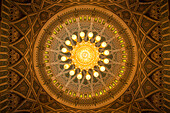 Chandelier above the praying hall inside the Sultan Qaboos Grand Mosque,viewed from directly below,Muscat,Oman
