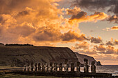 Sunrise at the Tongariki Moai site on Easter Island,Chile,Easter Island,Isla de Pascua,Chile