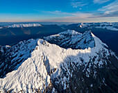 New Zealand's Southern Alps viewed from a helicopter at sunrise in Mount Aspiring National Park,Haast,South Island,New Zealand