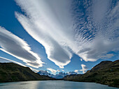 Clouds over Torres del Paine National Park from Lake Pehoe,Patagonia,Chile