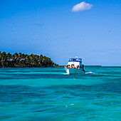 Boating in the turquoise waters of the Caribbean,Belize