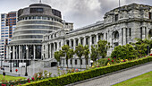 The Beehive, der Exekutivflügel des neuseeländischen Parlamentsgebäudes auf der Nordinsel, Wellington, Region Wellington, Neuseeland