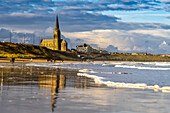 St George's Church,Cullercoats,a beacon overlooking the North Sea along the shore at Long Sands Beach,North Tyneside,Tynemouth,Tyne and Wear,England