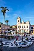 Taxi stand circling the Terreiro de Jesus in front of the Church of St Peter of the Clergymen,Salvador,Bahia,Brazil