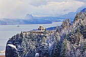Vista House on Crown Point Promontory in the Columbia River Gorge in winter,Corbett,Oregon,United States of America