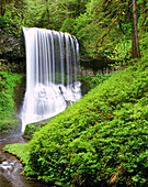 North Middle Falls im Silver Falls State Park mit üppig grünem Laub,Oregon,Vereinigte Staaten von Amerika