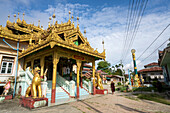 Monk in the monastery and pagodas on Shwe Paw Island on Irrawaddy river,Shwegu,Kachin,Myanma/Burma,Shwegu,Kachin,Myanmar