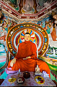 Schrein und Opfergaben im buddhistischen Kloster von Galagoda Shailatharama Viharaya,Balapitiya,Sri Lanka,Balapitiya,Galle District,Sri Lanka