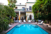 Swimming pool in the courtyard of the Palais Arrsat in the Medina of Marrakech,Morocco,Marrakech,Marrakech,Morocco