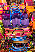 Colourful handbags on display for sale,Sainte-Anne,Grande-Terre,Guadeloupe,France