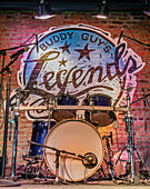 Drum kit on a stage in a Blues Club in Chicago,Illinois,USA,Chicago,Illinois,United States of America