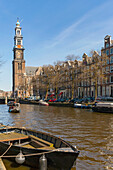 The Westerkerk and a canal in Amsterdam,Amsterdam,North Holland,Netherlands