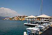 Seating along the water at a waterfront restaurant,Kastellorizo Island,Kastellorizo,Dodecanese,Greece