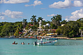 Tourists enjoy swimming and boating in the Bacalar Lagoon in Mexico,Bacalar,Quintana Roo State,Mexico