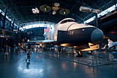 The space shuttle 'Enterprise'  in a hangar at the National Air and Space Museum,Steven F. Udvar Hazy Center in Chantilly,Virginia,USA. All from the new edition to the Air and Space Museum at the Dulles Airport. Shown most was an SR-71 Blackbird,as well as the space shuttle Enterprise,Chantilly,Virginia,United States of America