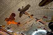 Aircraft in a hangar at the National Air and Space Museum,Steven F. Udvar Hazy Center in Chantilly,Virginia,USA. All from the new edition to the Air and Space Museum at the Dulles Airport. Shown most was an SR-71 Blackbird,as well as the space shuttle Enterprise,Chantilly,Virginia,United States of America