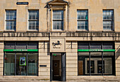 Bank building with front doors open,in the United Kingdom,Oxford,England