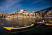 Wine barrels on boats in Oporto,Porto,Portugal