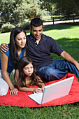 Family at Park,Using Laptop