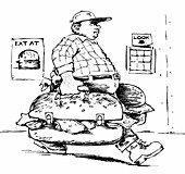 Illustration eines Mannes, der sein Mittagessen trägt