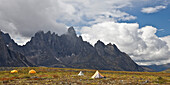 Tents at Talus Lake Campsite,Tombstone Mountain,Tombstone Territorial Park,Yukon,Canada
