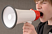 Boy Yelling through Megaphone