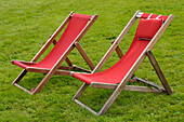 Canvas Lawn Chairs on Grass,Alps,France