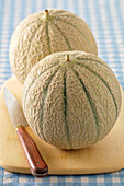 Cantaloupes on Cutting Board