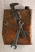 Close-up of Tools and Rusty Oil Can