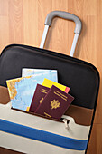 Luggage with Passports,Map and Tickets,Studio Shot